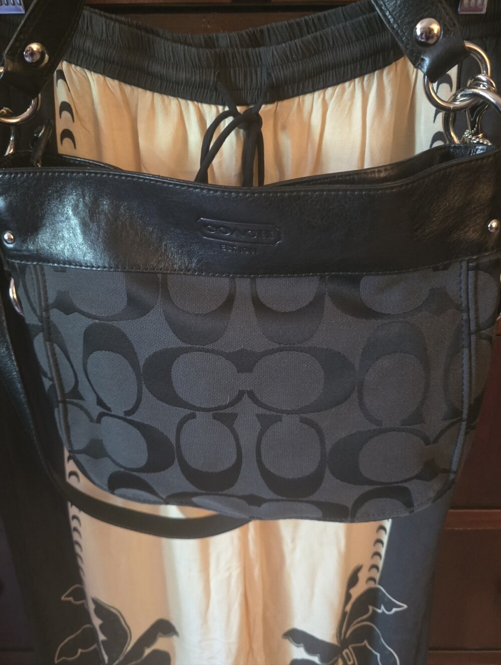 🖤 Vintage Coach Black  Logo Canvas Hobo Shoulder Bag 🖤 - Picture 3 of 6